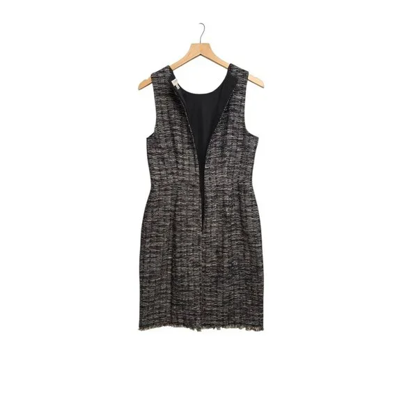 J Crew Womens Size 6 Navy Blue Metallic Fringe Tweed Sheath Dress Classic Career - Picture 4 of 8